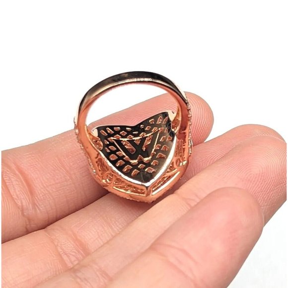 Designer Signed W Sterling Silver 925 Rose Gold Plated Pink Heart Halo Ring Sz 6 - Picture 5 of 12